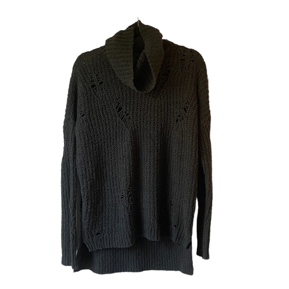 Express gray slouchy distressed knitted turtleneck sweater top size medium